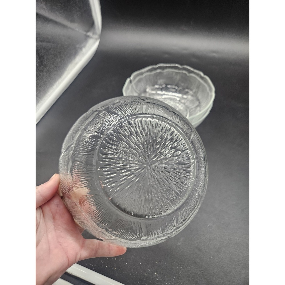 Arcoroc Vintage Fleur Glass Fruit Salad Textured Bowl 1980s 7"x2.5" Set Of 3 - Picture 3 of 5